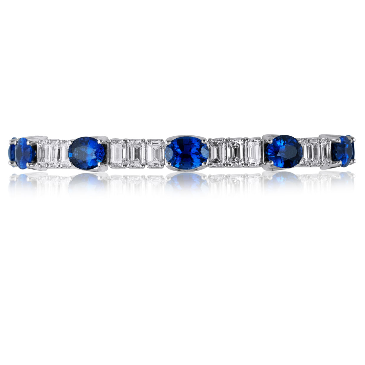 Picchiotti - Xpandable™ Sri Lankan Sapphire & Emerald Cut Diamond Bracelet in 18K White Gold 26.96 cttw - Jackson Hole Jewelry Company