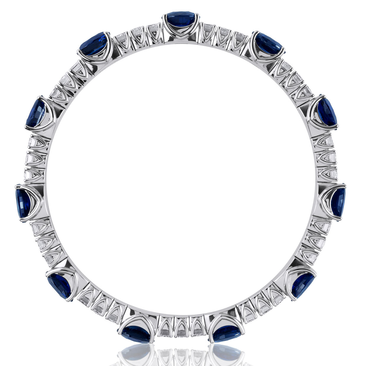 Picchiotti - Xpandable™ Sri Lankan Sapphire & Emerald Cut Diamond Bracelet in 18K White Gold 26.96 cttw - Jackson Hole Jewelry Company