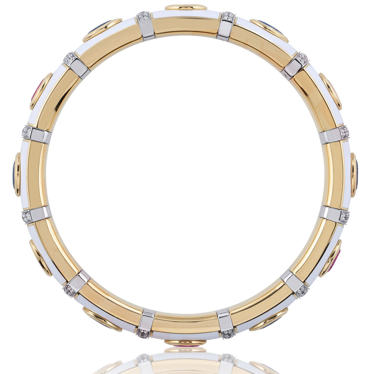 Picchiotti Xpandable™ Pink & Blue Sapphire, Diamond & White Ceramic Bracelet in 18K Yellow and White Gold 1.48 cttw - Jackson Hole Jewelry Company