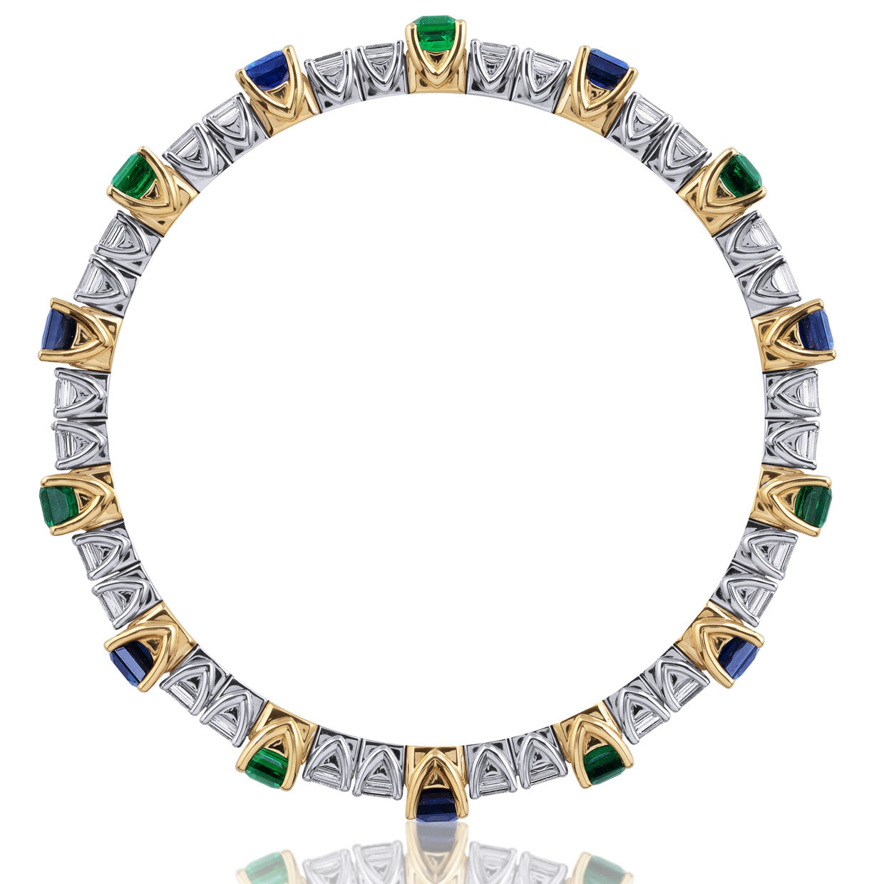 Picchiotti - Xpandable™ Emerald - Blue Sapphire and Diamond Bracelet in 18K White Gold - Jackson Hole Jewelry Company