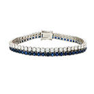 Blue Sapphire and Diamond Two Row Tennis Bracelet in 18K White Gold 12.95 Cttw - Jackson Hole Jewelry Company