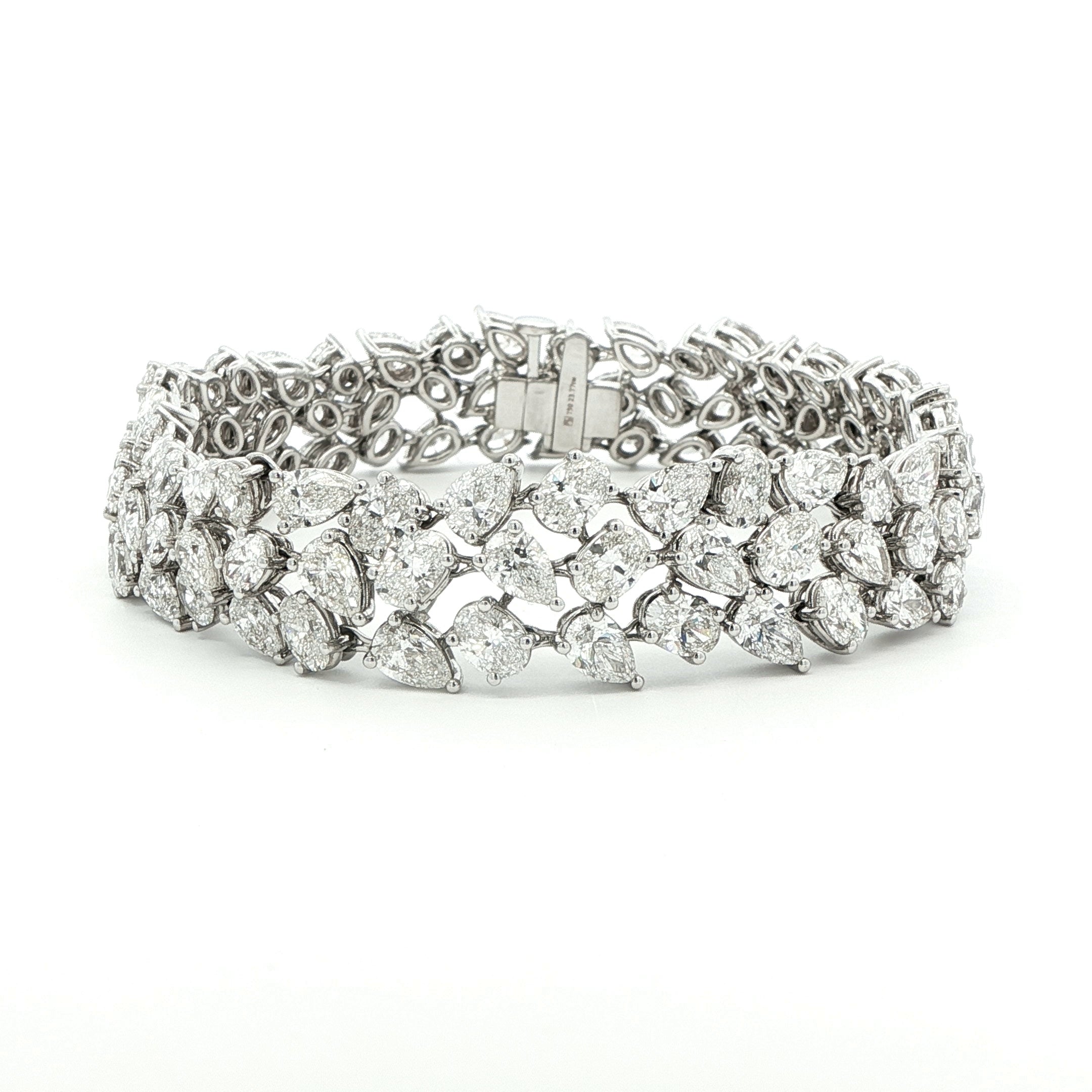 Three Row Mixed Diamond Bracelet in 18K White Gold 23.77 Cttw - Jackson Hole Jewelry Company