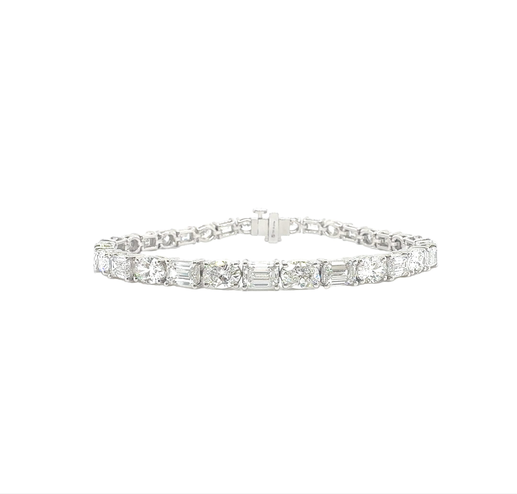 Alternating East-West Emerald & Oval Cut Diamond Tennis Bracelet in 18K White Gold - Jackson Hole Jewelry Company