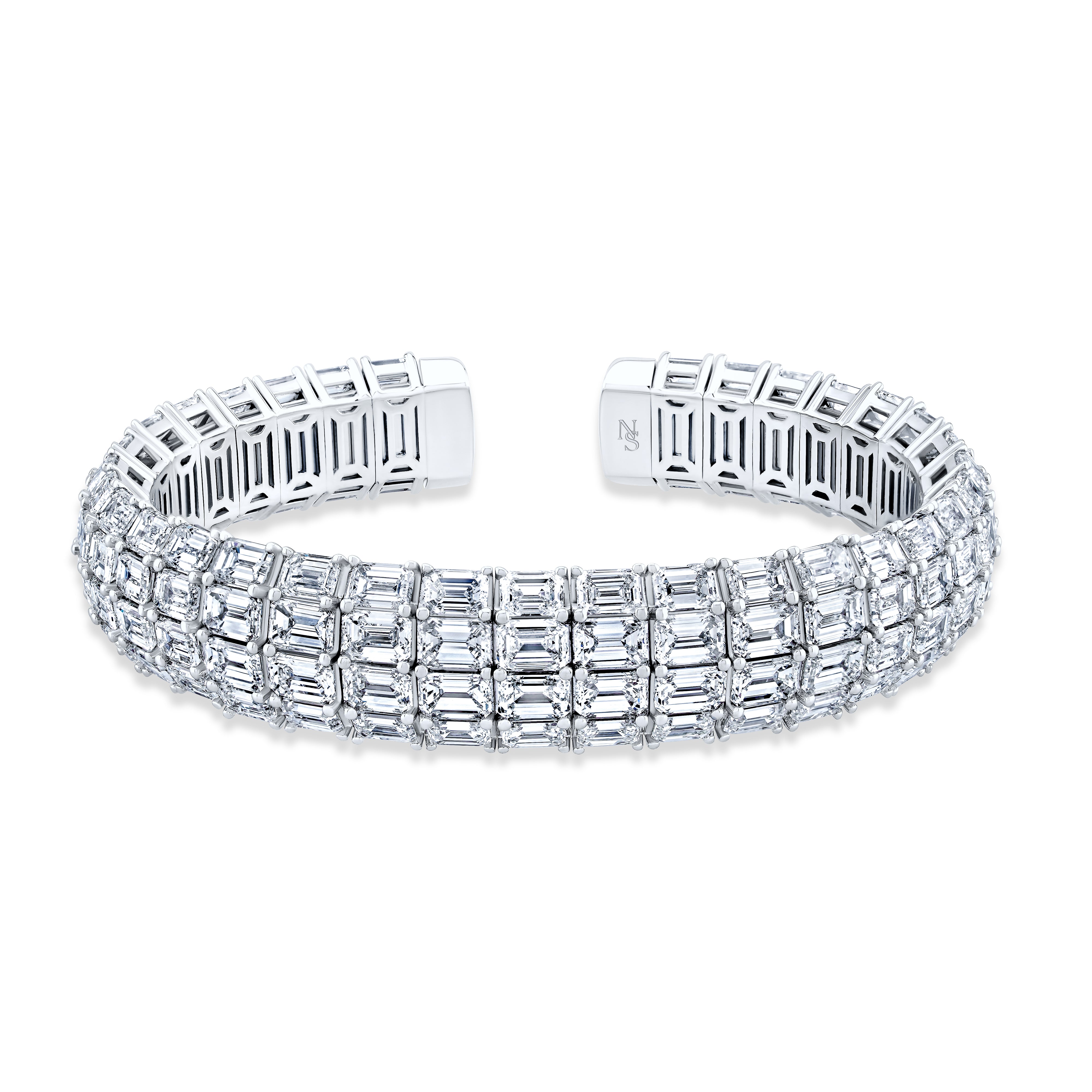 Four-Row Emerald-Cut Diamond Bracelet in 18K White Gold - Jackson Hole Jewelry Company