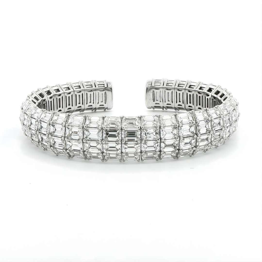 Four Row Emerald Cut Diamond Bracelet in 18K White Gold 39.43 Cttw - Jackson Hole Jewelry Company