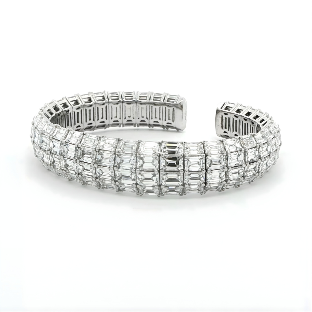 Four Row Emerald Cut Diamond Bracelet in 18K White Gold 39.43 Cttw - Jackson Hole Jewelry Company