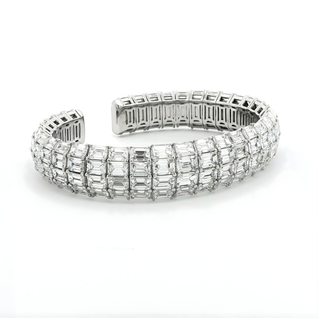 Four Row Emerald Cut Diamond Bracelet in 18K White Gold 39.43 Cttw - Jackson Hole Jewelry Company