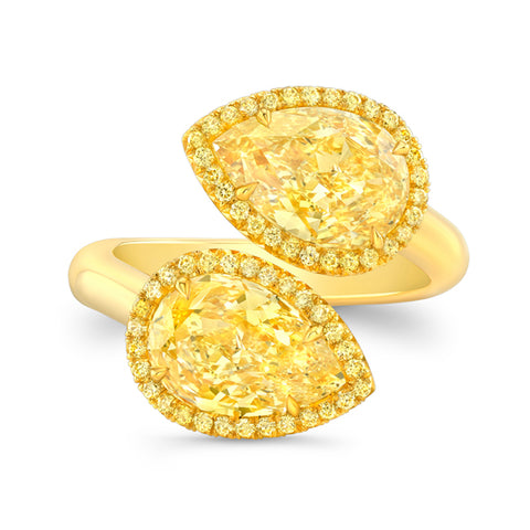 18K Yellow Gold Natural Yellow Diamond Pear Bypass Ring - Jackson Hole Jewelry Company