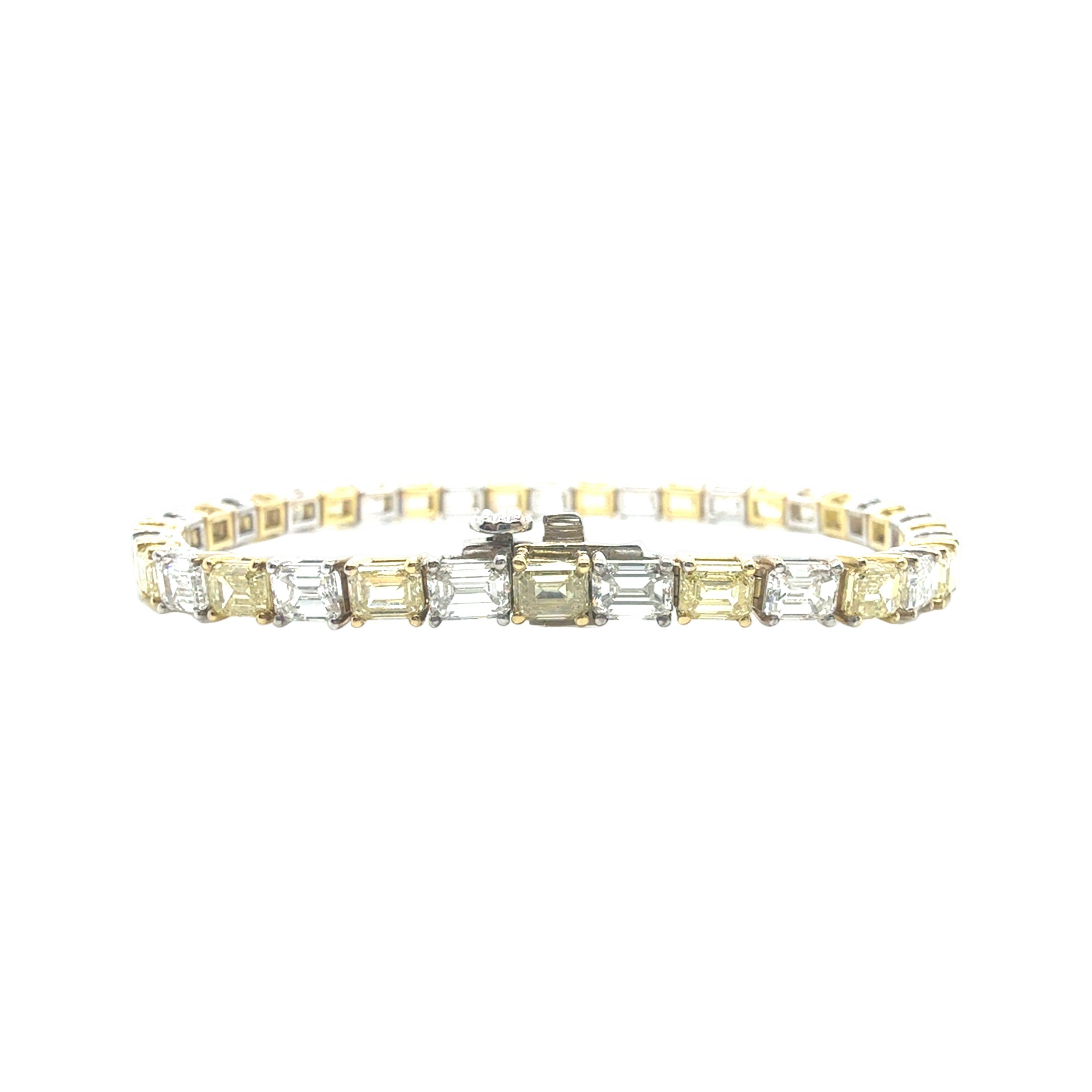 Alternating Yellow& White Emerald-Cut Diamond Bracelet in 18K White & Yellow Gold - Jackson Hole Jewelry Company