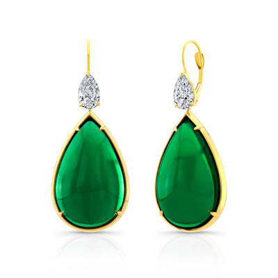 Green Tourmaline Cabochon Earrings with Diamond Accent - Jackson Hole Jewelry Company