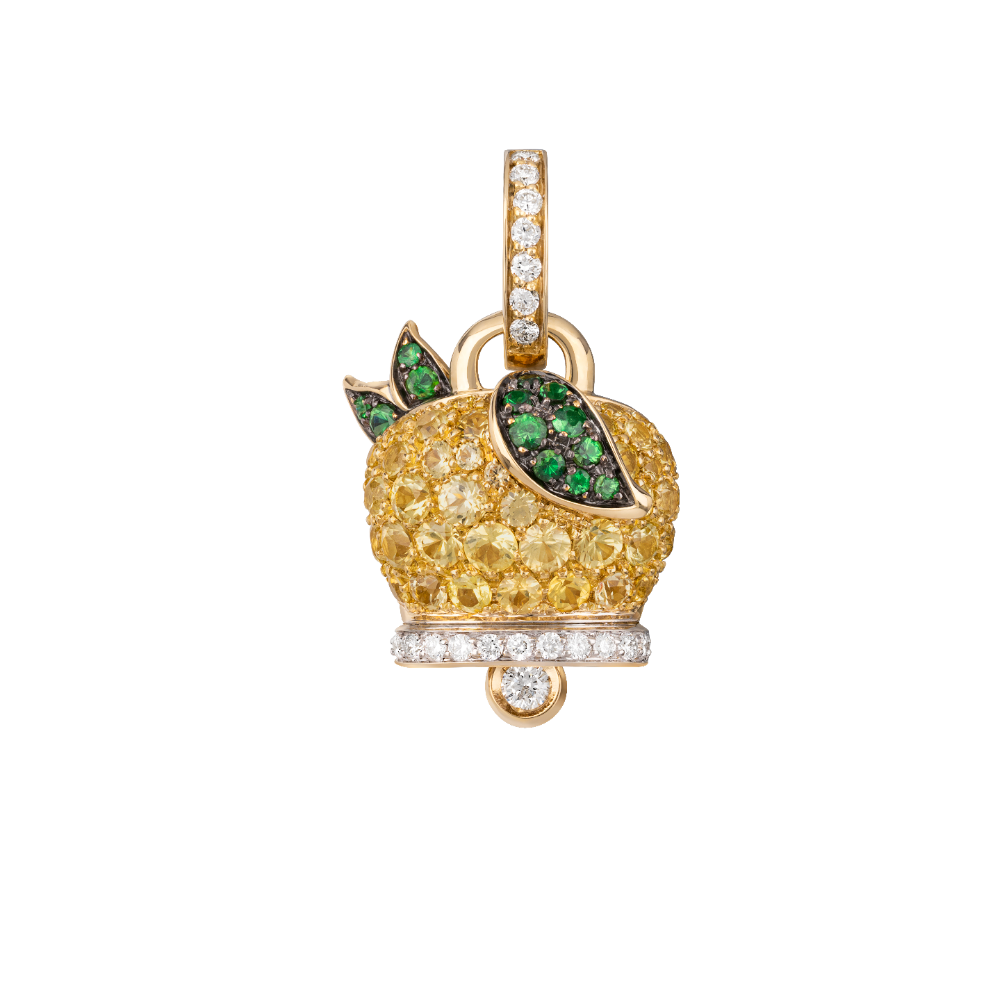 Chantecler Medium Campanella Lemon Charm in 18K Yellow Gold with Yellow Sapphires, Tsavorites and Diamonds - Jackson Hole Jewelry Company