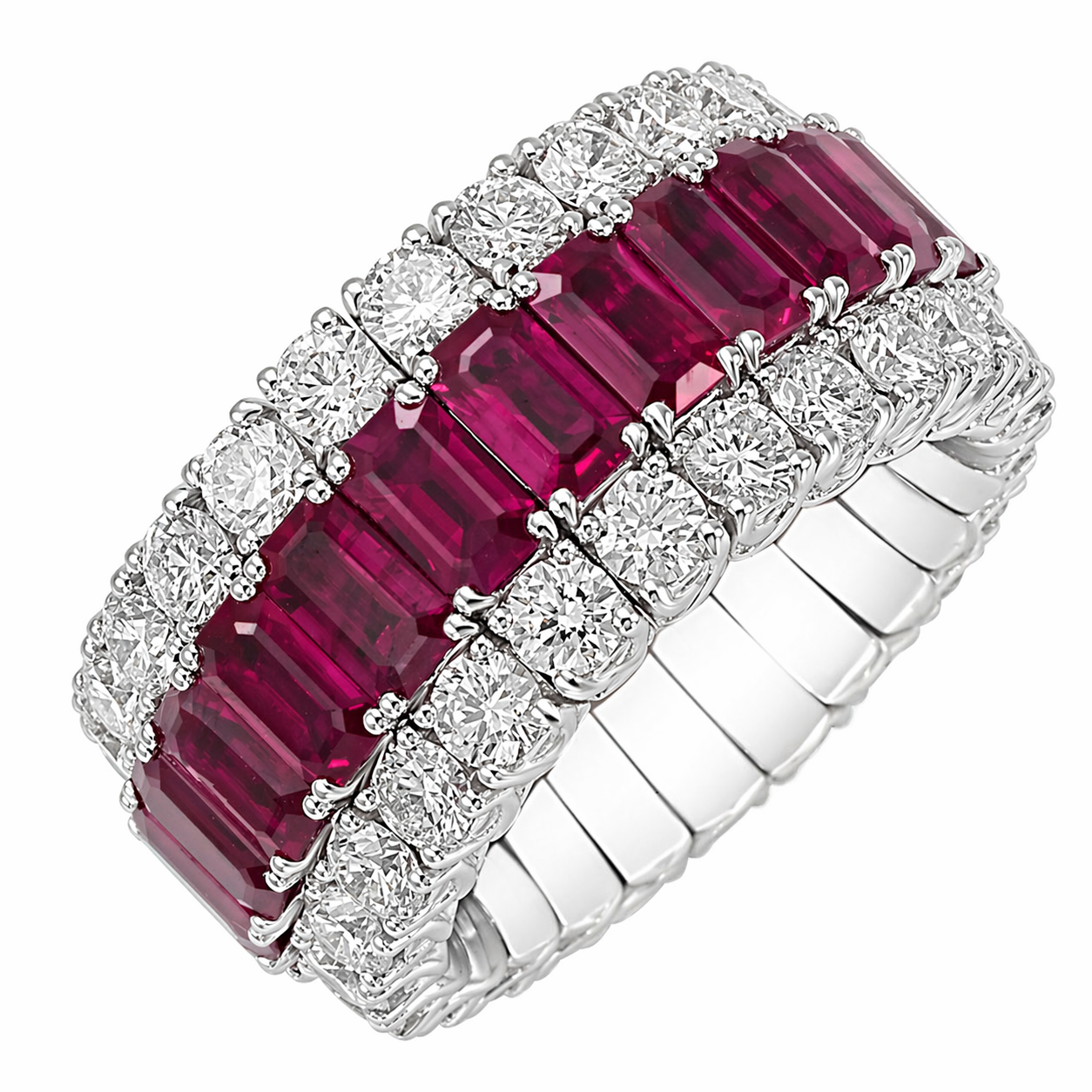 Picchiotti Xpandable™ Ruby & Diamond 3 Row Ring in 18K White Gold 10.81 cttw - Jackson Hole Jewelry Company
