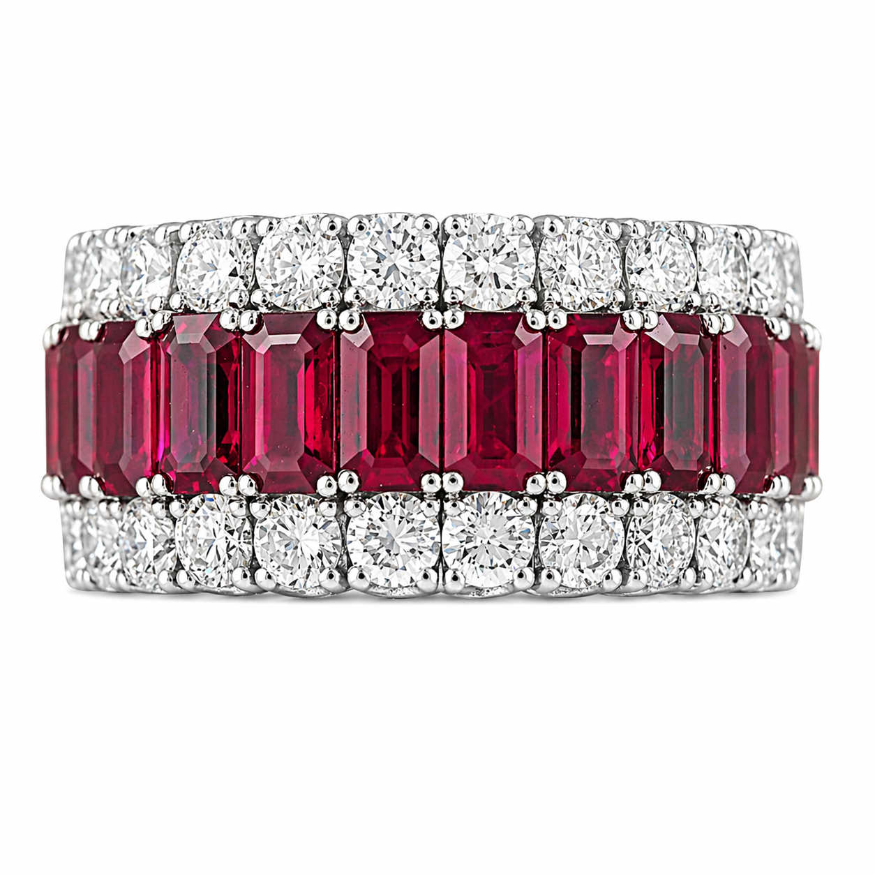 Picchiotti Xpandable™ Ruby & Diamond 3 Row Ring in 18K White Gold 10.81 cttw - Jackson Hole Jewelry Company