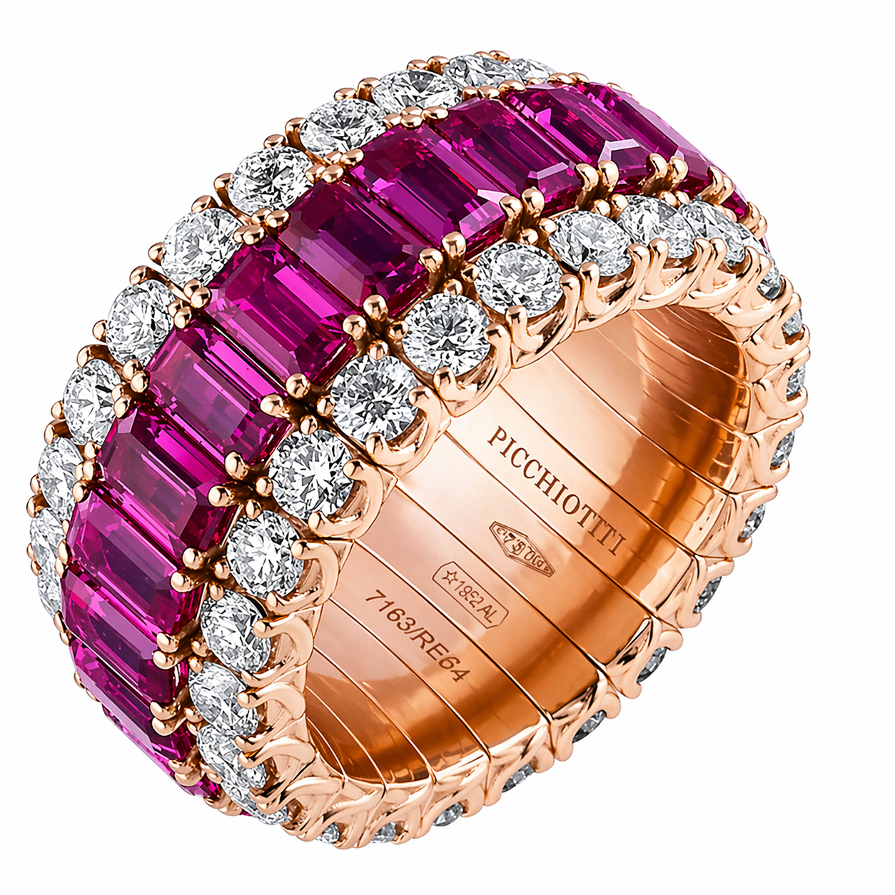 Picchiotti Xpandable™ Ruby & Diamond 3 Row Ring in 18K Rose Gold 11.65 cttw - Jackson Hole Jewelry Company