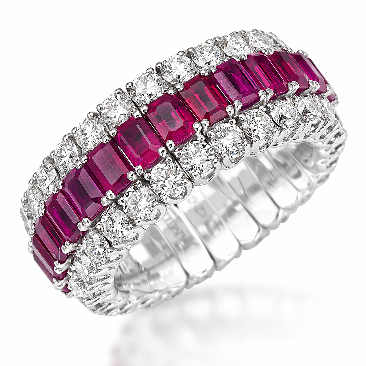 Picchiotti Xpandable™ 3 Row Ruby & White Diamond Ring in 18K White Gold 8.76 cttw - Jackson Hole Jewelry Company