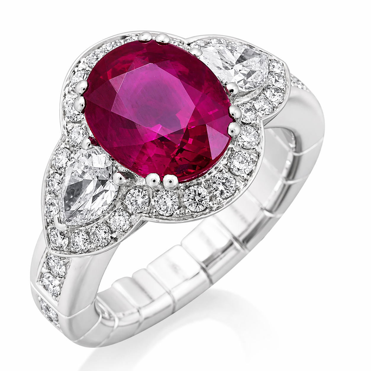 Picchiotti Xpandable™ Oval Cherry Blossom Ruby & Diamond Ring in 18K White Gold 5.42 cttw - Jackson Hole Jewelry Company