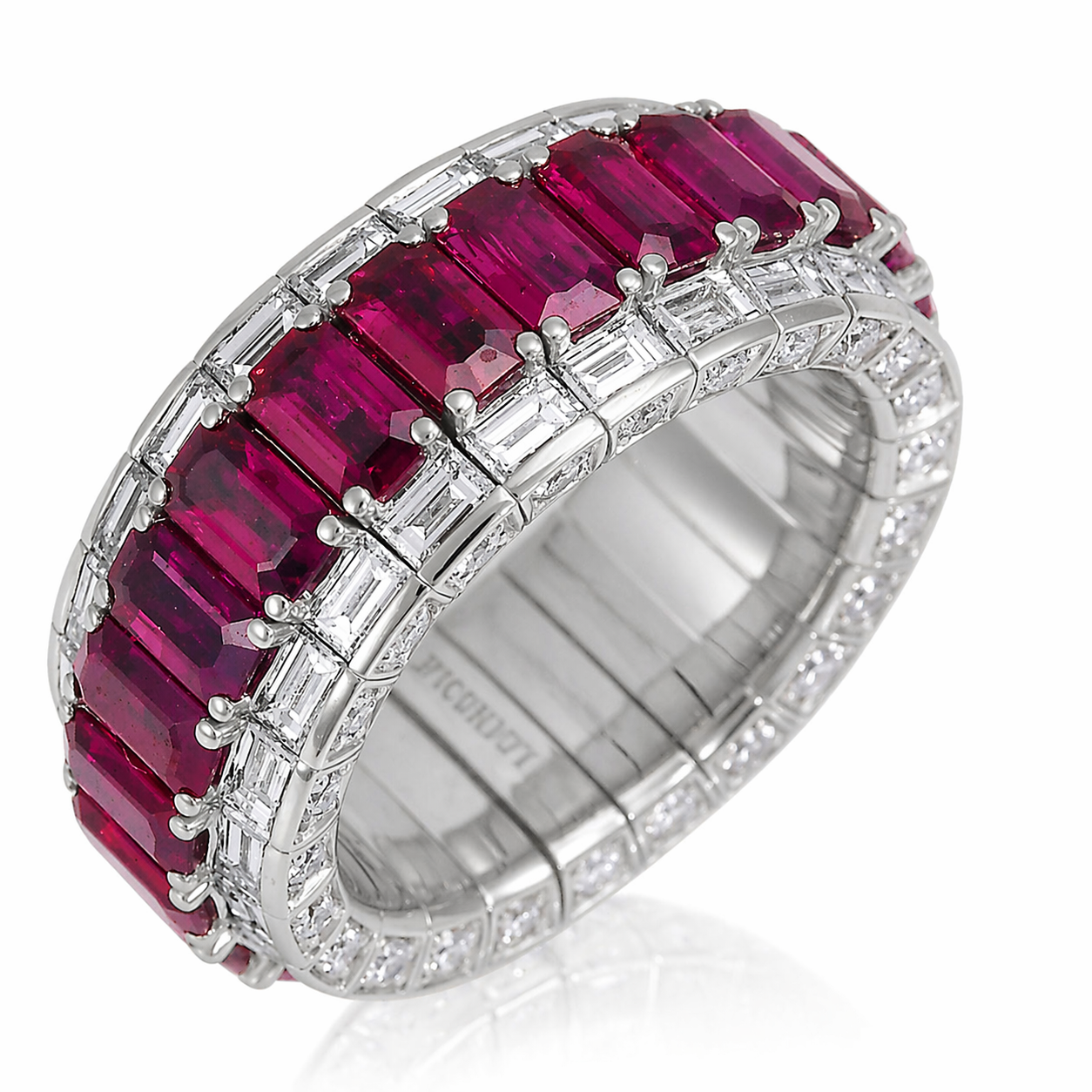 Picchiotti Xpandable™ Octagonal Ruby & Diamond 3 Row Ring in 18K White Gold 11.04 cttw - Jackson Hole Jewelry Company