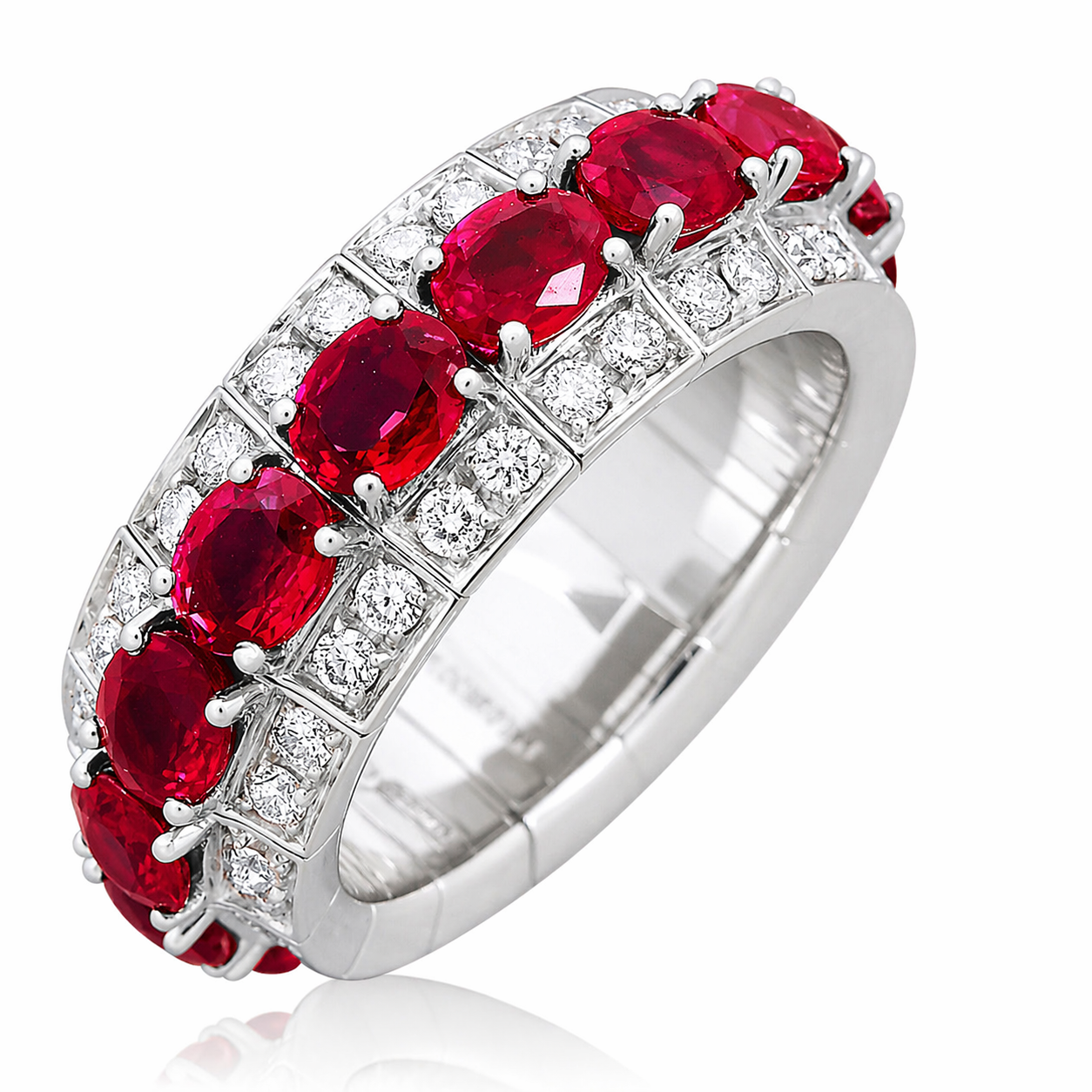 Picchiotti Xpandable™ Oval Ruby & Diamond 3 Row Ring in 18K White Gold 6.44 cttw - Jackson Hole Jewelry Company