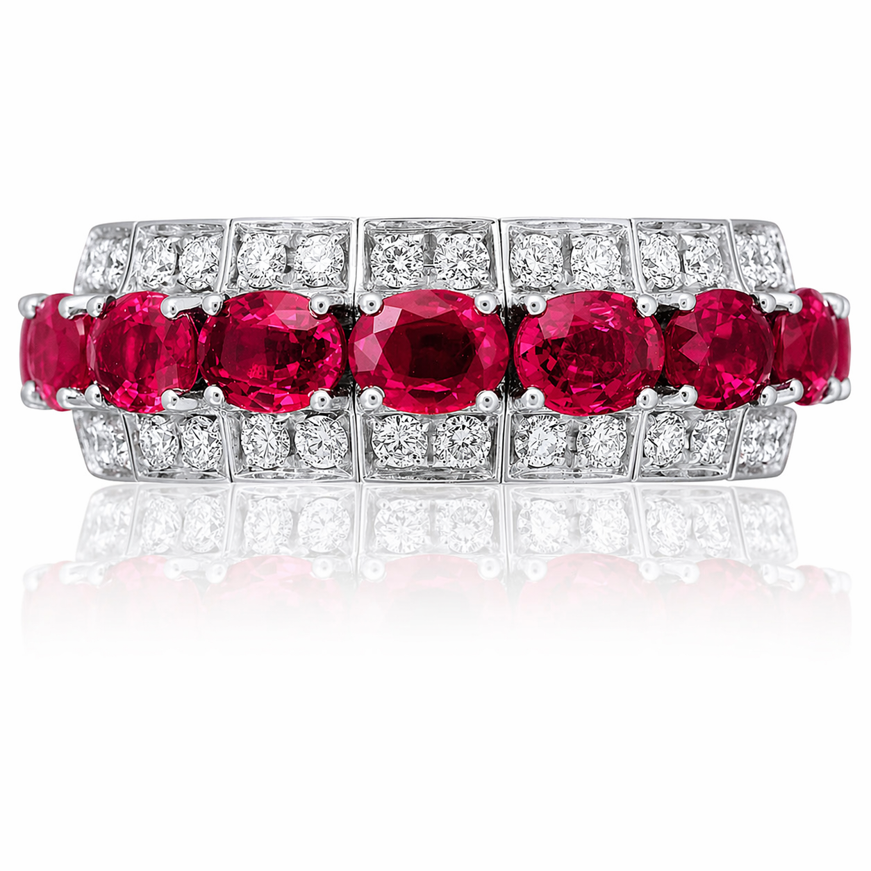 Picchiotti Xpandable™ Oval Ruby & Diamond 3 Row Ring in 18K White Gold 6.44 cttw - Jackson Hole Jewelry Company