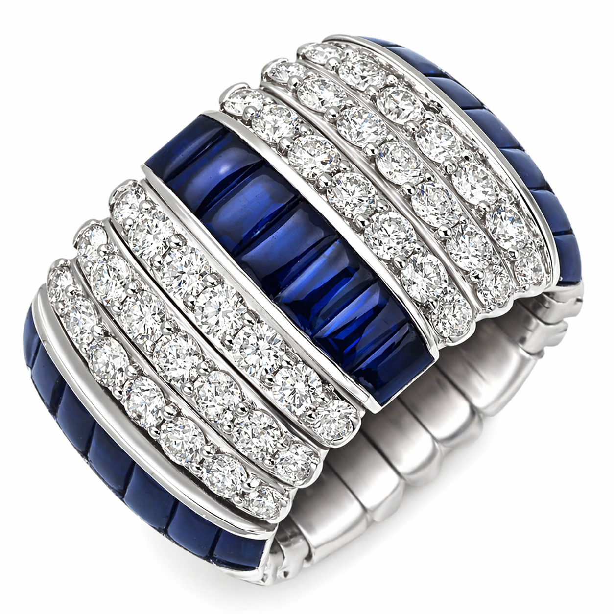 Picchiotti - Xpandable™ Blue Sapphire and Diamond Fashion Ring in 18K White Gold 12.03 cttw - Jackson Hole Jewelry Company