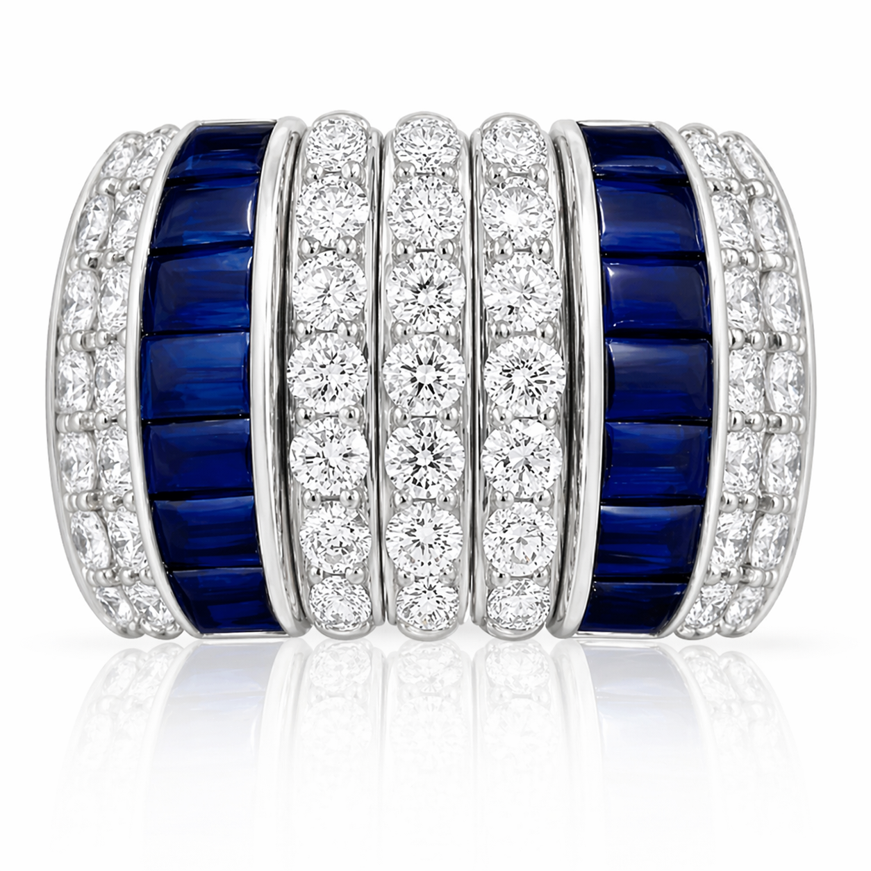 Picchiotti - Xpandable™ Blue Sapphire and Diamond Fashion Ring in 18K White Gold 12.03 cttw - Jackson Hole Jewelry Company