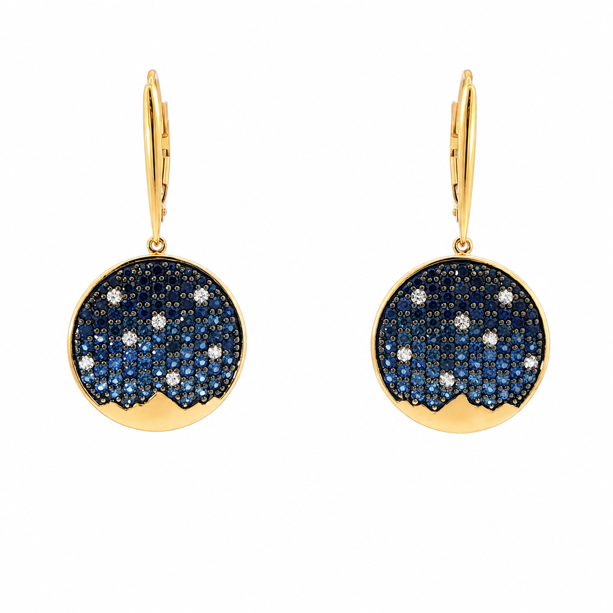 St. Jude Moonlight on the Mountains Pavé Sapphire Earrings in 18 Karat Yellow Gold 3.81 cttw - Jackson Hole Jewelry Company