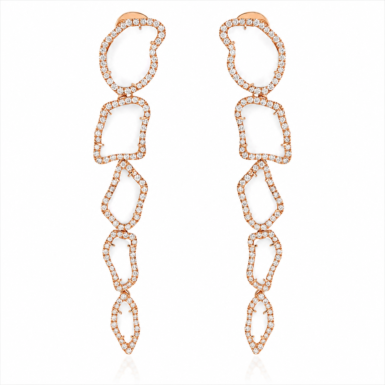 Chantecler Enchanté Long Drop Earrings in 18K Rose Gold with White Diamonds and Kogolong - Jackson Hole Jewelry Company