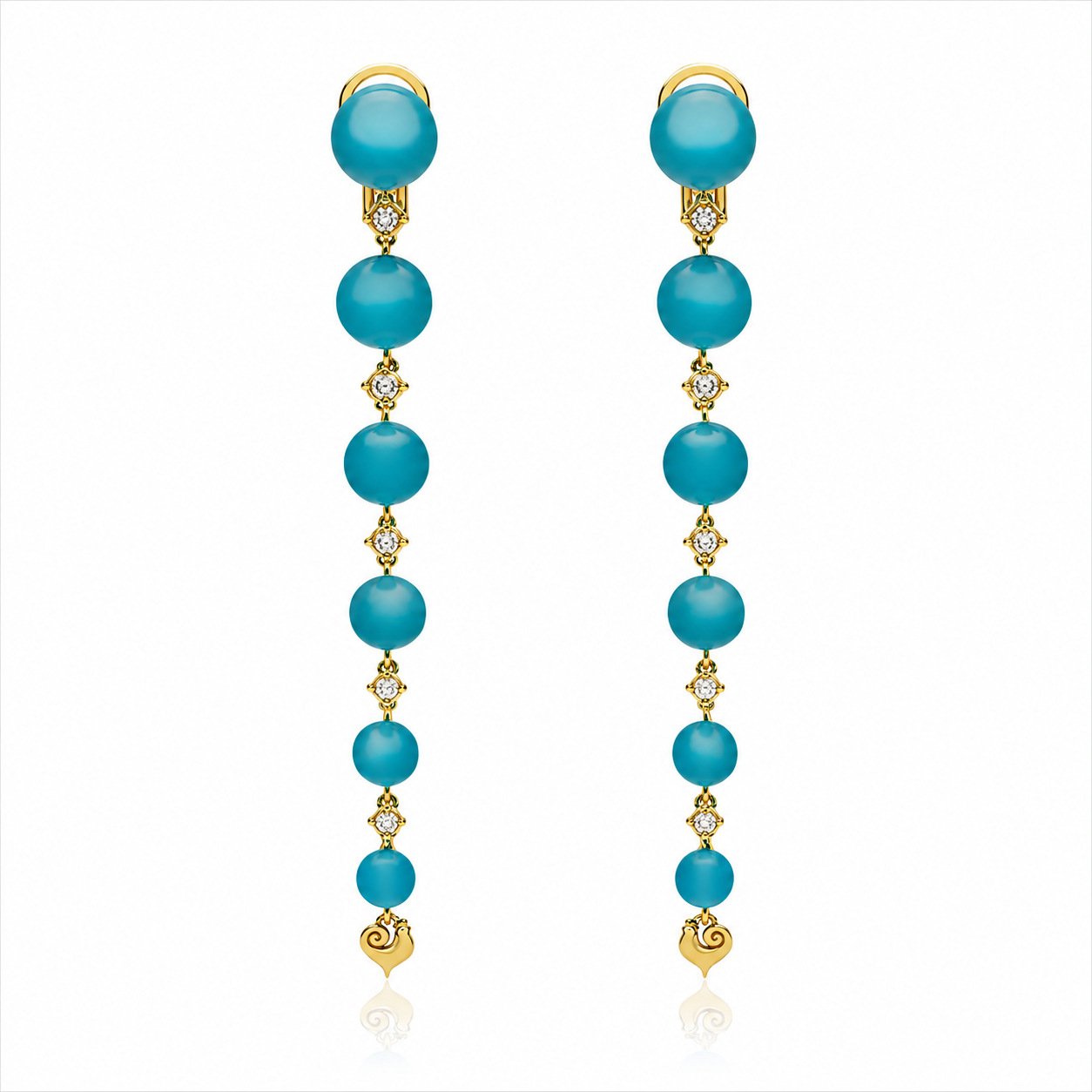 Chantecler Cherie Long Drop Earrings in 18K Rose Gold with White Diamonds and Turquoise - Jackson Hole Jewelry Company