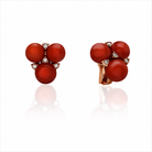 Chantecler Cherie Lobe Earrings in 18K Rose Gold with White Diamonds and Red Coral - Jackson Hole Jewelry Company