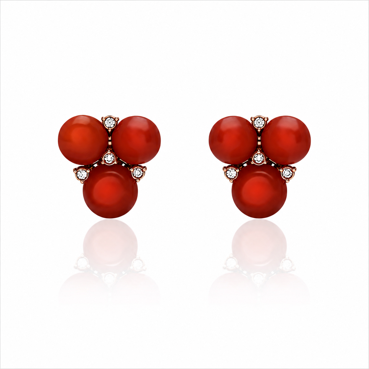 Chantecler Cherie Lobe Earrings in 18K Rose Gold with White Diamonds and Red Coral - Jackson Hole Jewelry Company