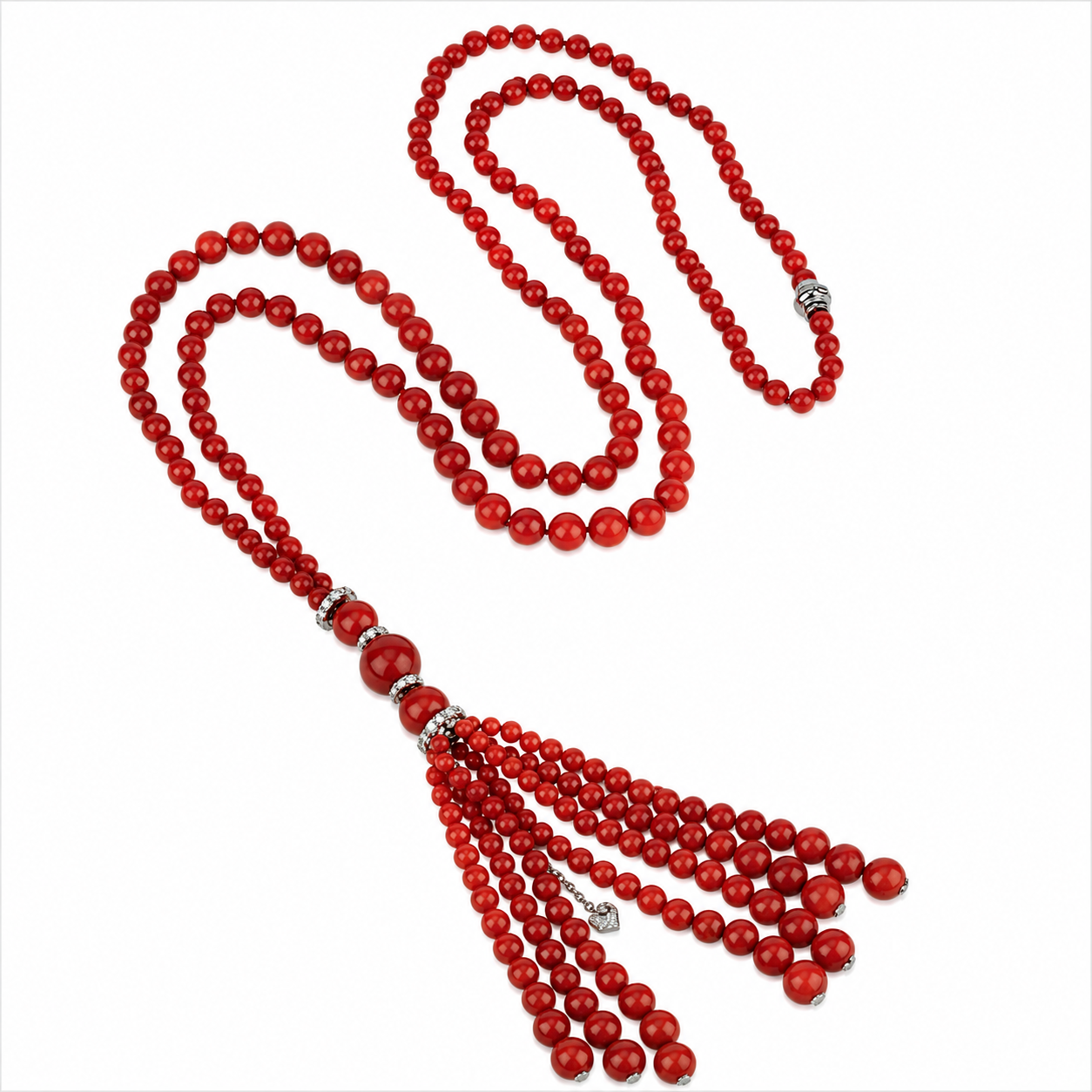 Chantecler Sautoir Cherie in 18K White Gold with White Diamonds and Red Coral - Jackson Hole Jewelry Company