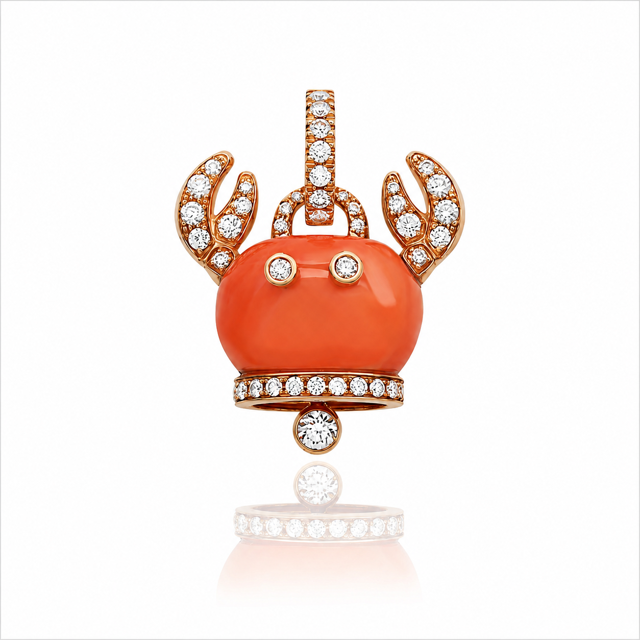 Chantecler Medium Campanella Crab Charm in 18K Rose Gold with White Diamonds and Red Coral - Jackson Hole Jewelry Company