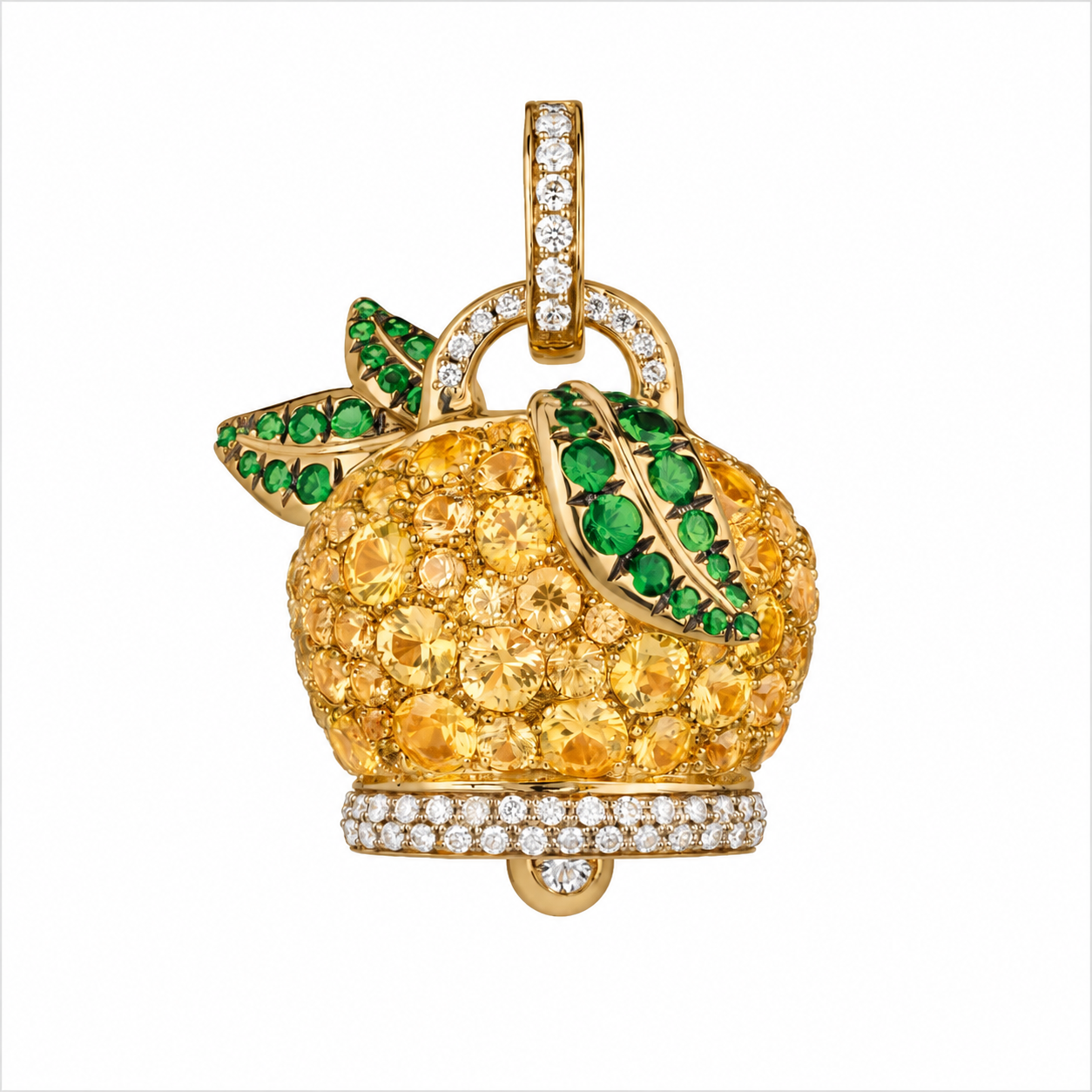 Chantecler Big Campanella Lemon Charm in 18K Yellow Gold with Yellow Sapphires, Tsavorites and Diamonds - Jackson Hole Jewelry Company