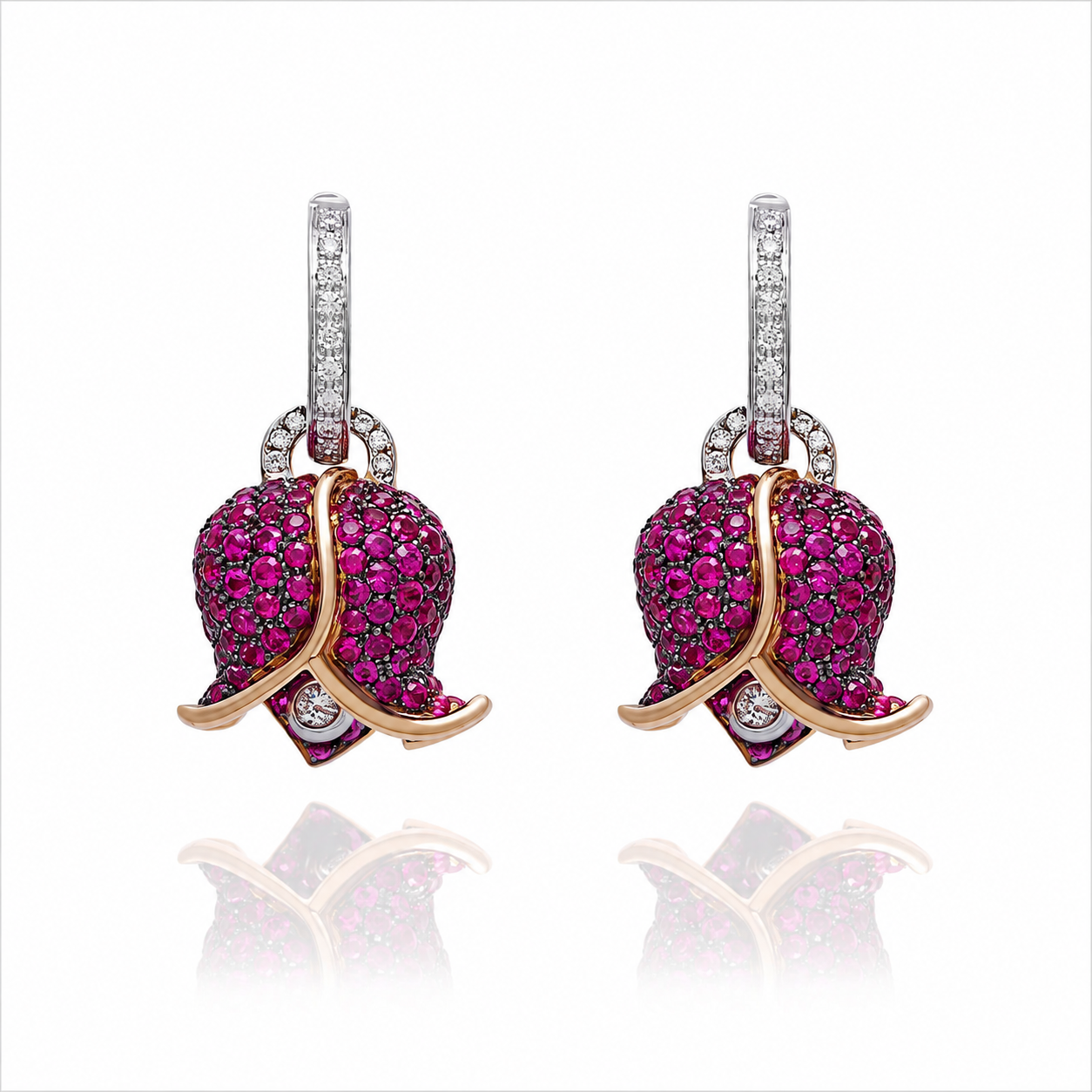 Chantecler Medium Campanella Bouganville Diamond and Pink Sapphire Pavé Earrings in 18K Rose Gold - Jackson Hole Jewelry Company