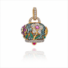 Chantecler Large Campanella Flowers Charm in 18K Yellow Gold with Diamonds, Paraiba, Emeralds and Pink Sapphires - Jackson Hole Jewelry Company