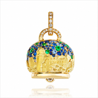 Chantecler Large Ingrid Bergman Campanella Charm in 18K Yellow Gold with Diamonds, Emeralds, and Blue Sapphires - Jackson Hole Jewelry Company