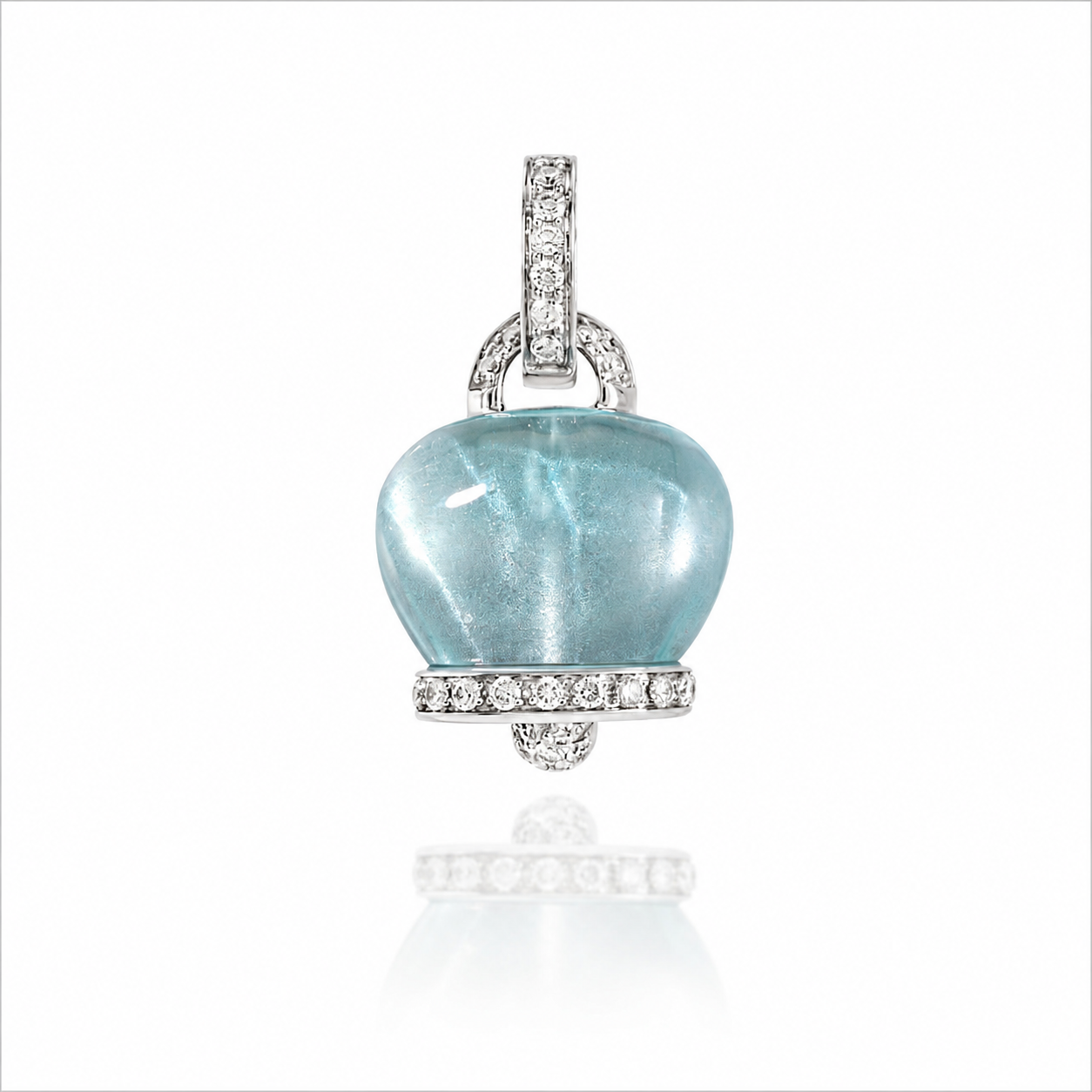Chantecler Medium Campanella Charm in 18K White Gold with Diamonds and Hand-Faceted Sky Blue Topaz - Jackson Hole Jewelry Company
