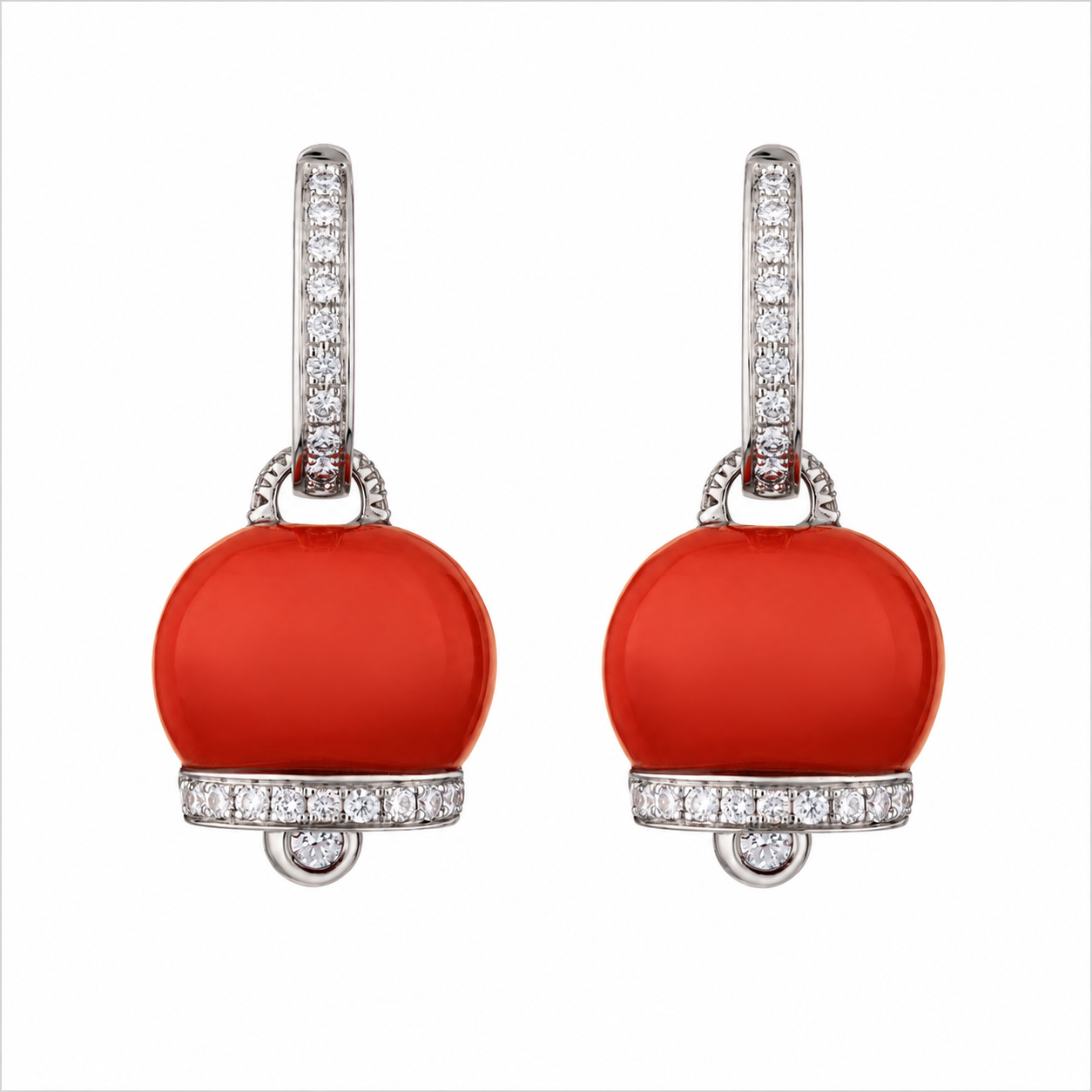 Chantecler Medium Campanella Earrings in 18K White Gold with Diamonds and Red Coral - Jackson Hole Jewelry Company