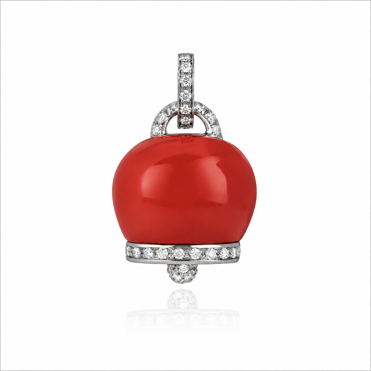 Chantecler Big Campanella Charm in 18K White Gold with Diamonds and Red Coral - Jackson Hole Jewelry Company