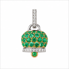Chantecler Medium Campanella Diamond and Emerald Pavé Charm in 18K White and Yellow Gold - Jackson Hole Jewelry Company