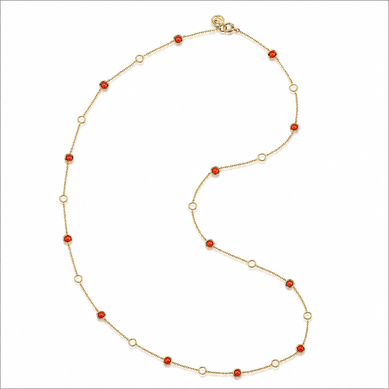 Chantecler Accessori 80 cm Long Mixed Links Chain in 18K Yellow Gold and Red Coral - Jackson Hole Jewelry Company