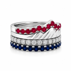 USA Diamond Teton 4 Ring Stack with Rubies and Sapphires in 18K White Gold - Jackson Hole Jewelry Company