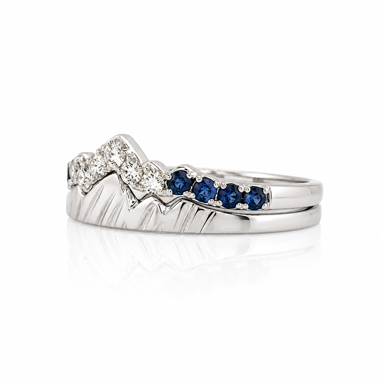 USA Diamond Duo Stack Ring with Rubies and Sapphires in 18K White Gold - Jackson Hole Jewelry Company