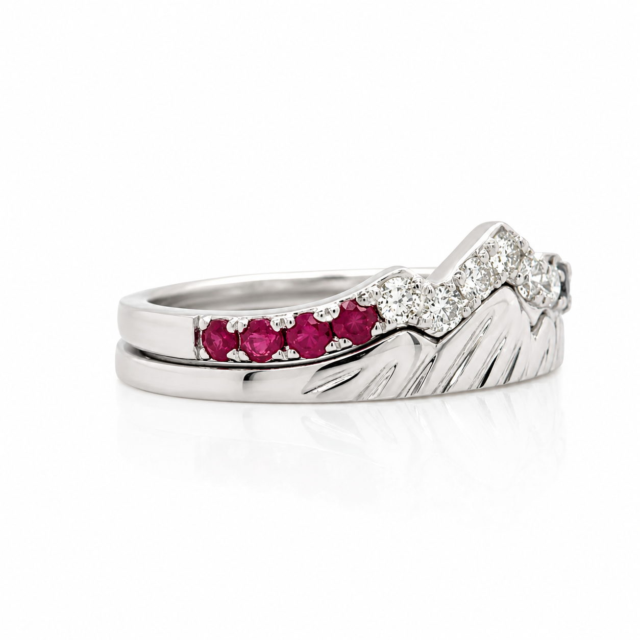 USA Diamond Duo Stack Ring with Rubies and Sapphires in 18K White Gold - Jackson Hole Jewelry Company
