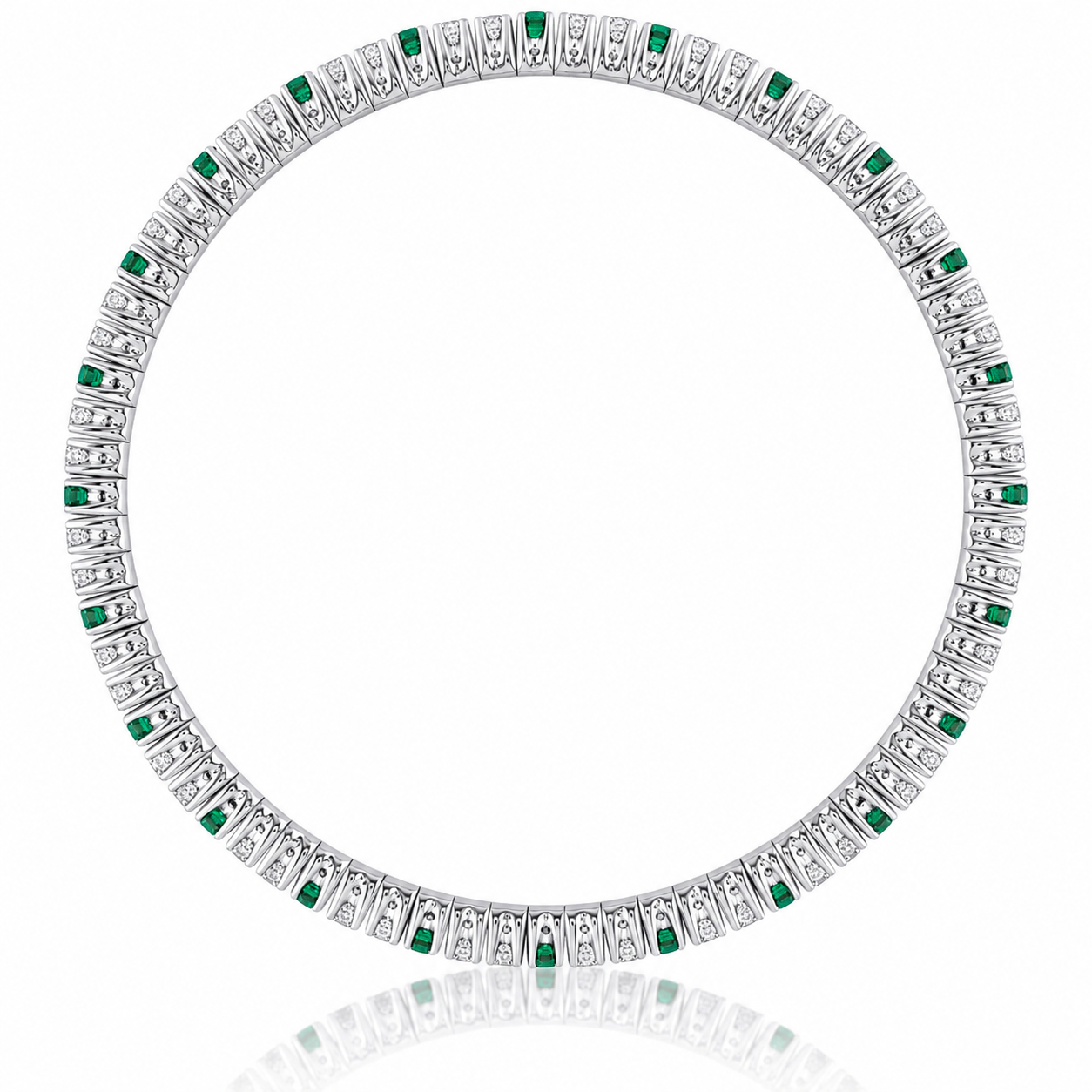Picchiotti Xpandable™ Round Emerald & Diamond Bracelet in 18K White Gold 3.84 cttw - Jackson Hole Jewelry Company
