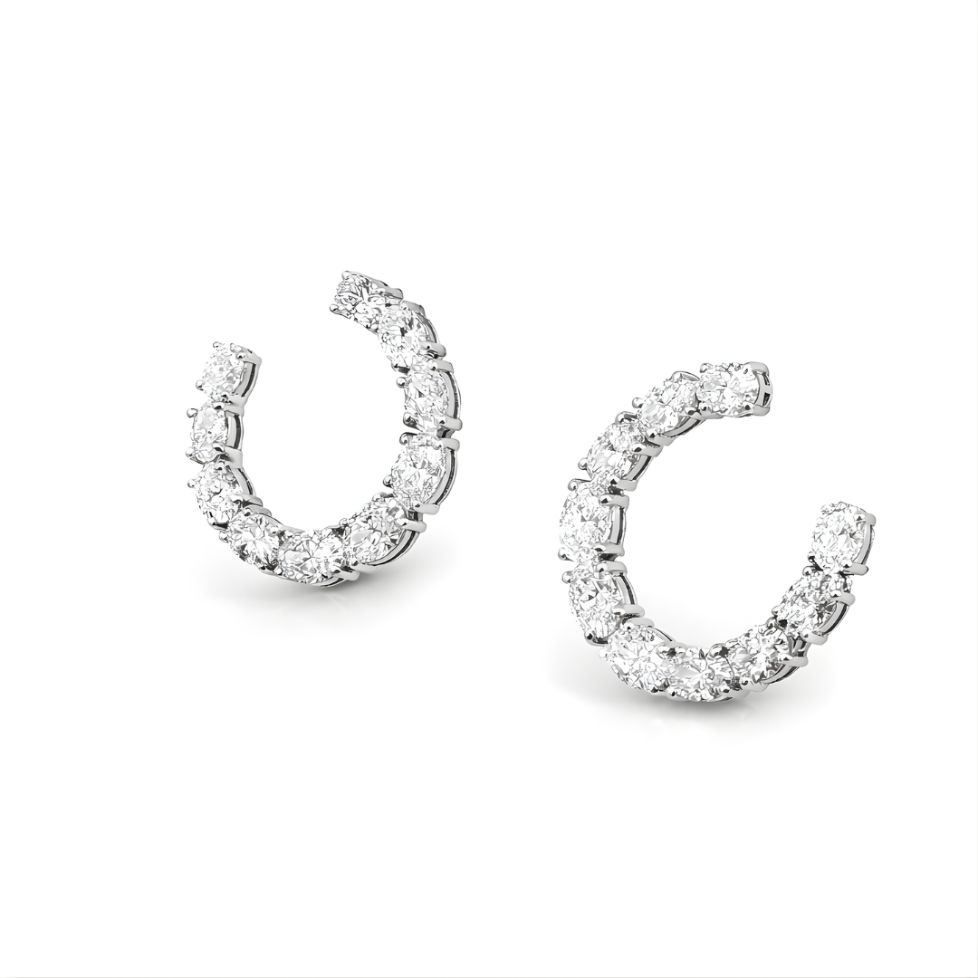 Oval Diamond Hoop Earrings in 18K White Gold 3.39 Cttw - Jackson Hole Jewelry Company