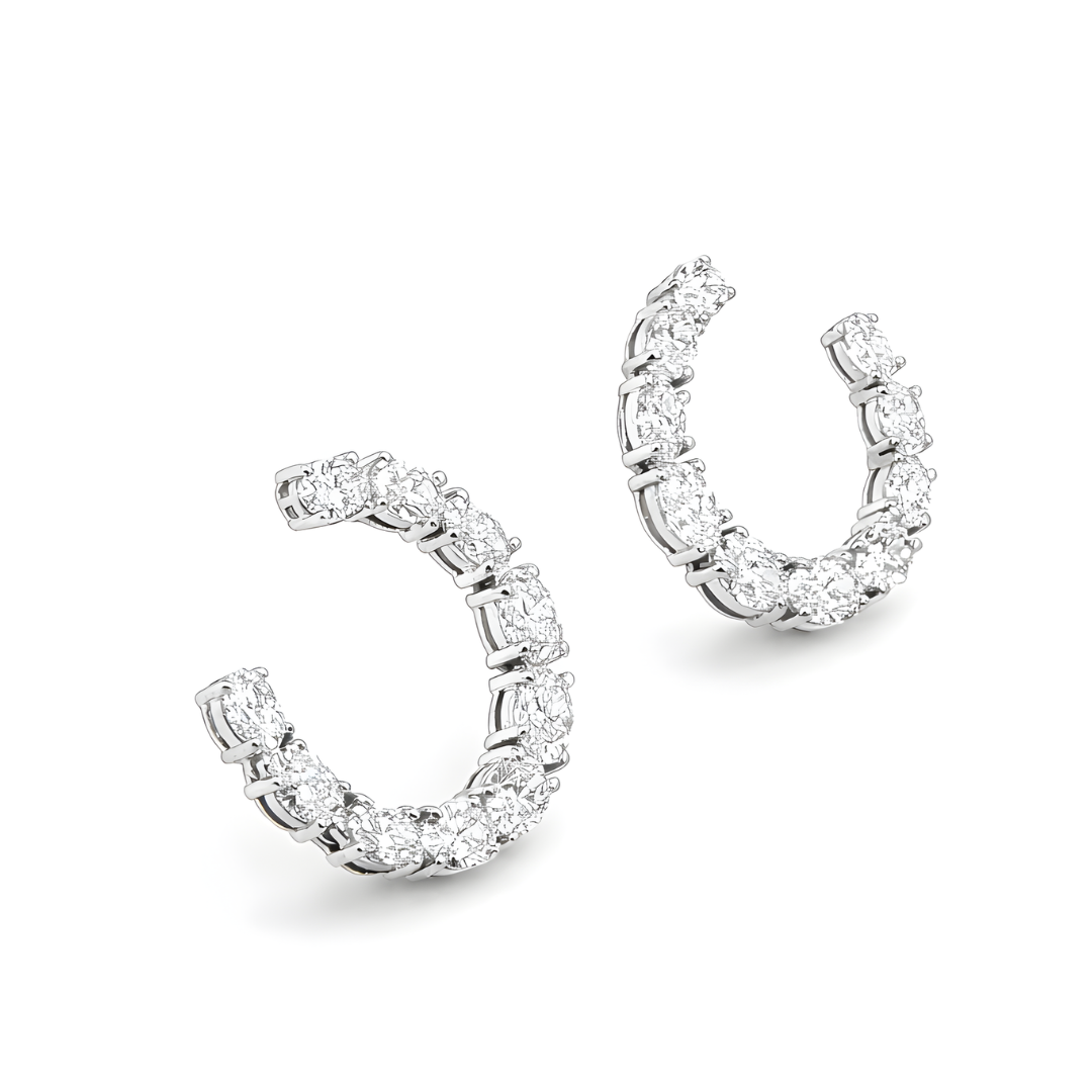 Oval Diamond Hoop Earrings in 18K White Gold 3.39 Cttw - Jackson Hole Jewelry Company