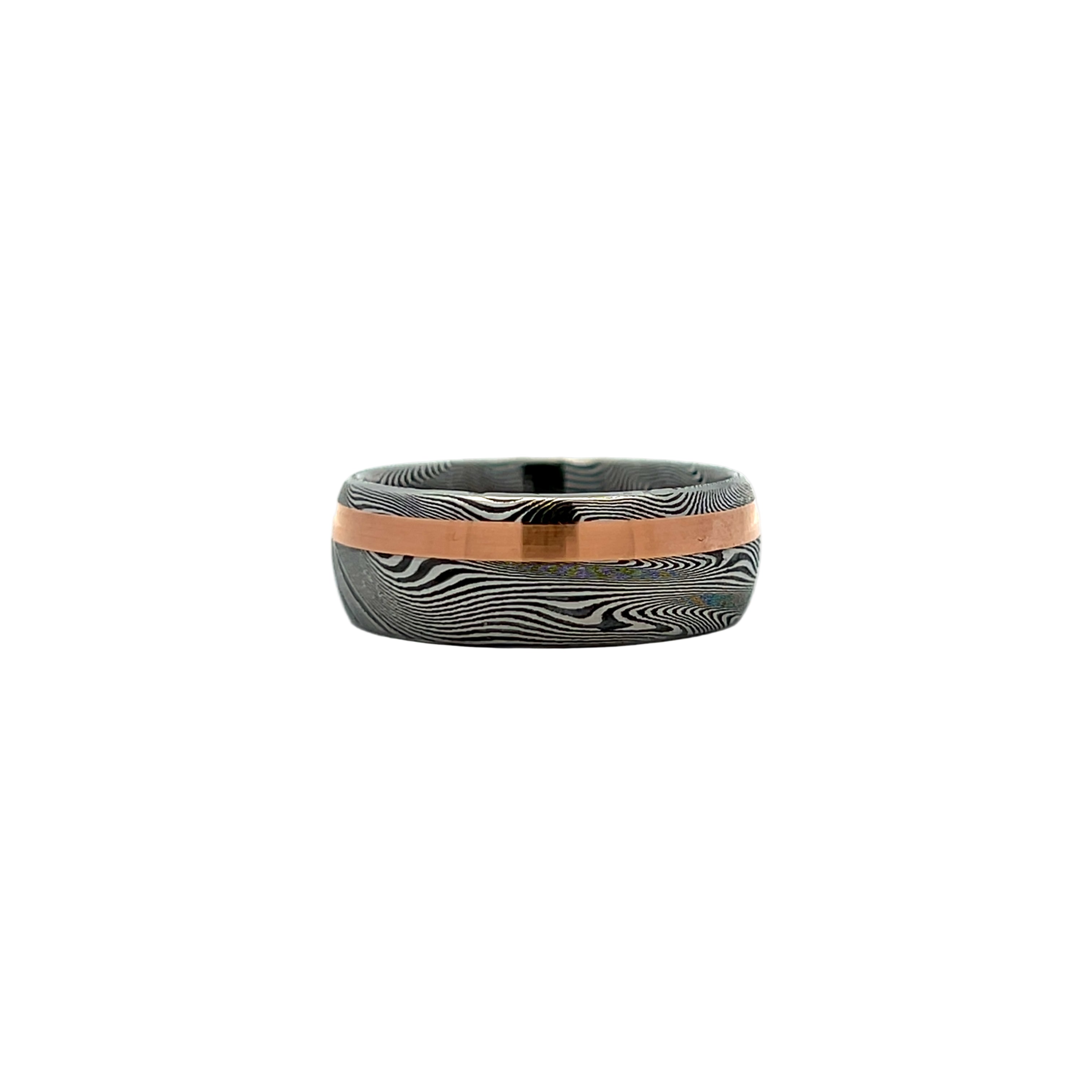 Lashbrook Men’s Damascus Ring with Satin Rose Gold Inlay and Acid Finish - Jackson Hole Jewelry Company