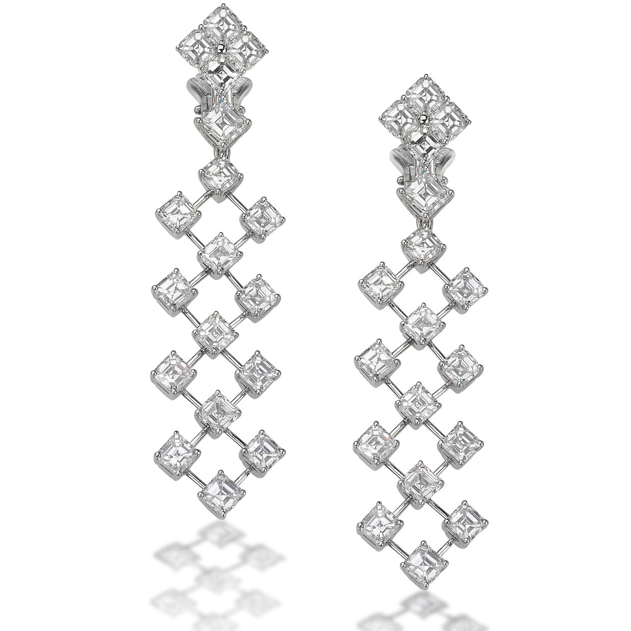 Picchiotti - Square and Emerald-Cut Diamond Drop Earrings in 18K White Gold - Jackson Hole Jewelry Company