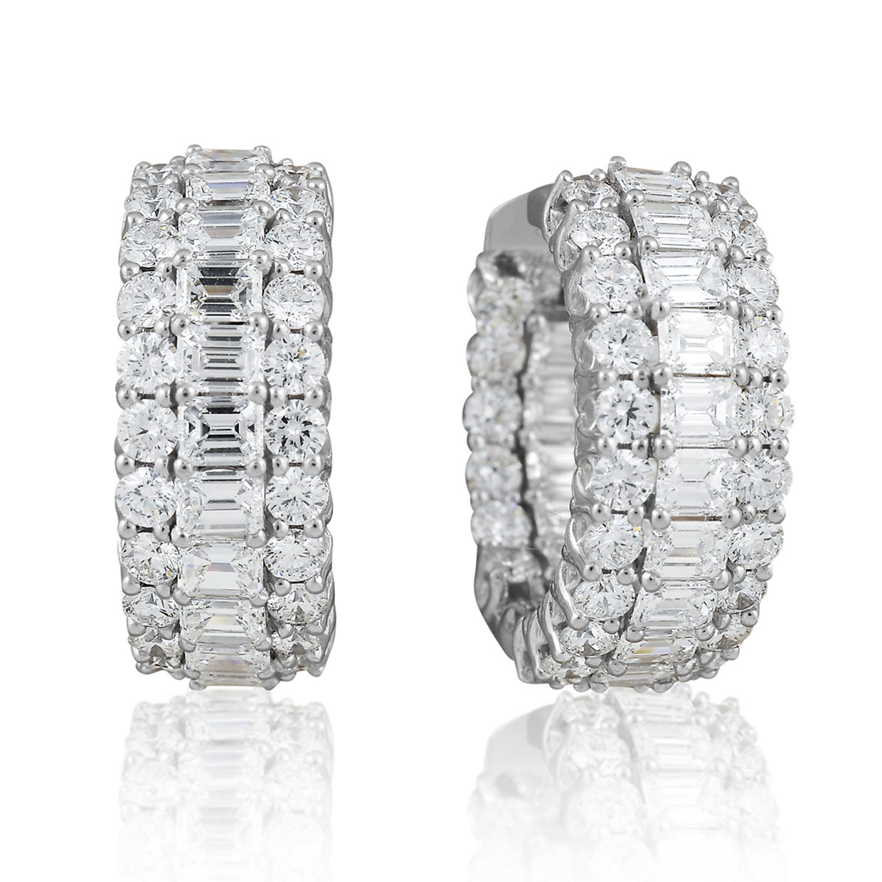 Picchiotti - Emerald-Cut Diamond Hoops with Round Side Stones in 18K White Gold - Jackson Hole Jewelry Company